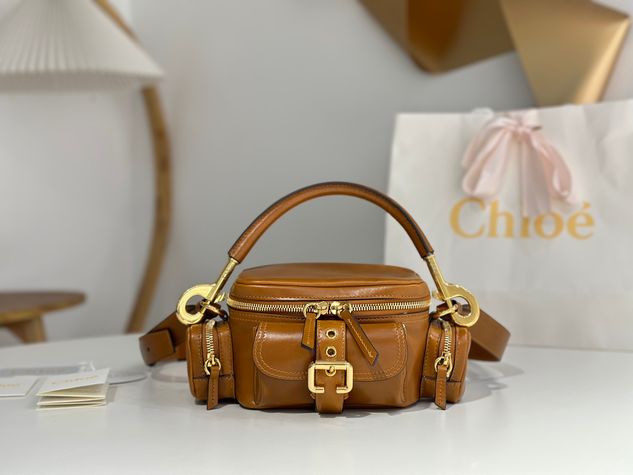 Chloe Small Camera Bag In Clay Brown Shiny Leather